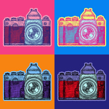 Photo Camera Pop Art Style Andy Warhol Style Vector