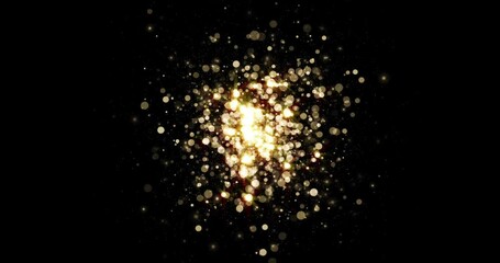 Aufkleber - Gold light glitter background with sparkle glow and golden magic explosion. Star dust shine effect on black with golden particles bokeh in shiny glowing shimmer