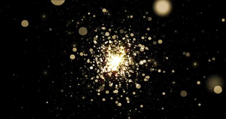 Aufkleber - Glow gold burst or explosion of glitter light with stars shine on background. Magic golden sparkles effect, glowing dust particle with bokeh shiny flare
