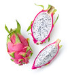 Fresh whole, half and sliced dragon fruit or pitahaya (pitaya)