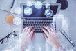 © peshkova - Double exposure of man's hands typing over computer keyboard and tech theme hologram drawing. Top view. Technology concept.