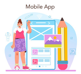 Web designer online service or platform. Interface and content presentation