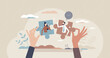 Connections and contacts as society collaboration tiny person concept. Social media friendship request or business cooperation offer vector illustration. Community team work and networking links.