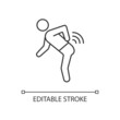 Back rheumatism linear icon. Inflammatory back pain. Limited movement. Flexibility loss in spine. Thin line customizable illustration. Contour symbol. Vector isolated outline drawing. Editable stroke
