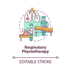 Sticker - Respiratory physiotherapy concept icon. Professional therapist. Patient with chest pain. Treatment abstract idea thin line illustration. Vector isolated outline color drawing. Editable stroke