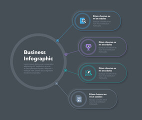 Fototapete - Simple concept for business diagram with four colourful steps and place for your description - dark version. Flat infographic design template for website or presentation.