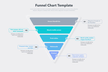 Leinwandbilder - Funnel chart template with five colorful steps. Easy to use for your website or presentation.