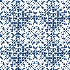 Wall Mural - Cross-stitch embroidery style vector seamless pattern - inspired by the old folk art designs from Bosnia and Herzegovina Zmijanjski vez 
