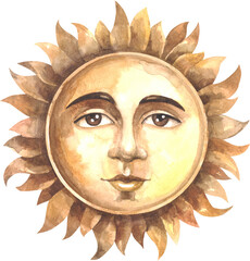 Antique esoteric sun with a face