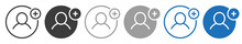 Set Of Add User Icons. Person Profile Avatar With Plus, Follower User Symbol. Vector Illustration.