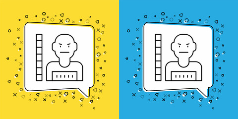 Sticker - Set line Suspect criminal icon isolated on yellow and blue background. The criminal in prison, suspected near the board. Vector