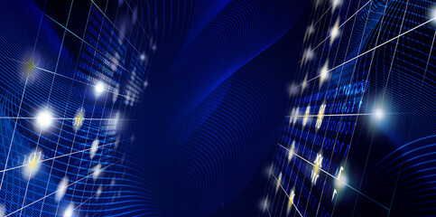 Wall Mural - abstract digital background with weave line art, big data stream visualization. high speed technolog