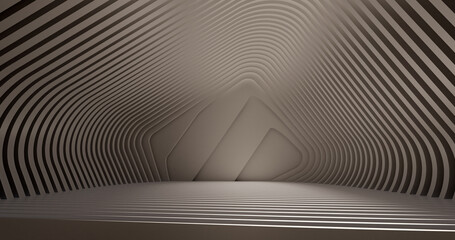 3d rendering. Concrete construction. A long corridor with holes on the sides into which light breaks through. Interior illustration