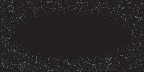 Wall Mural - vector zodiac constellations background with an oval copy space. astrological celestial frame with h