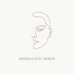 Wall Mural - Continuous line, drawing of beauty half woman face, fashion concept, woman beauty minimalist, vector illustration for t-shirt slogan design print graphics style. One line fashion illustration