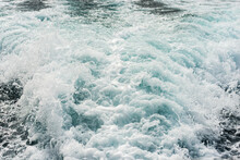 Close-up Of The Wake Of A Speedboat Or Ship, View From The Stern Of The Boat, Water, Photography, Full Frame.