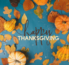 Happy Thanksgiving Text With Fall Frame Background.