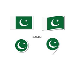 Wall Mural - Pakistan flag logo icon set, rectangle flat icons, circular shape, marker with flags.