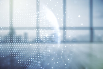 Wall Mural - multi exposure of abstract creative digital world map hologram on empty corporate office background,