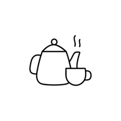 Sticker - milk pot and coffee icon in flat black line style, isolated on white 