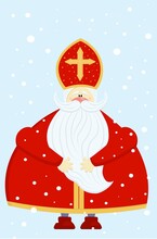 Cute Postcard For Saint Nicholas Sinterklaas - Greeting Card Or Banner. Vector Illustration Of St. Nicholas Day