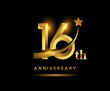 Golden 16 year anniversary celebration logo design with star symbol