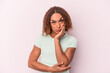 © Asier - Young latin transsexual woman isolated on pink background who is bored, fatigued and need a relax day.