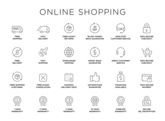 Sticker - E-commerce, online shopping line icons set. Modern graphic design concepts, simple outline elements collection.