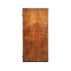 closed old brown wooden office door isolated