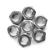 Stainless Steel Nuts On White Background