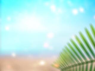 Sticker - Blur beautiful nature green palm leaf on tropical beach, travel concept.