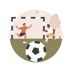 Wall Mural - Soccer camp abstract concept vector illustration. Football summer vacation, day camp, soccer academy, kids playing, specialty school, teamwork training, youth sport program abstract metaphor.