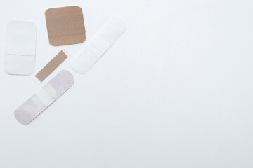 bactericidal patches of various shapes and sizes lie on a white background with a place for text. hi