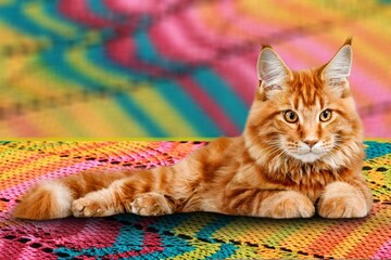 Poster - Cute domestic cat is lying on a sofa at home