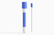Coronavirus COVID-19 pcr test isolated on white background. Blue ampoule with a swab stick in the nose. 3d rendering illustration.