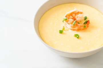 Steamed egg with shrimp and spring onions