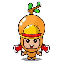 vector cartoon character cute tamarind spice mascot costume holding two axes