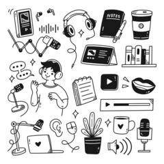 Wall Mural - Podcast Related Object Kawaii Doodle vector illustration