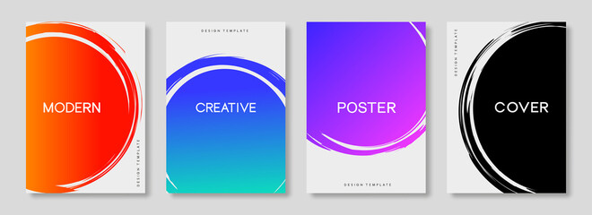 Wall Mural - set of modern cover design template with round brush strokes for presentation, infographics and even