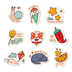 Wall Mural - Set of Kawaii Sticker Doodle Set, Fashion Patch Design Collection