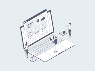 Wall Mural - e-commerce product isometric illustration lineal gray. suitable for mobile app, website, banner, dia