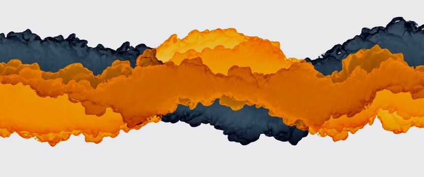 Wall Mural -  - Orange and black, grey, abstract alcohol ink background with layered smoke texture wave elements, autumn, hand painted artwork, free copy sprace, wallpaper interior decoration, unique and original