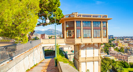 Wall Mural - Public elevator Castelletto Belvedere in Genoa old town , Italy