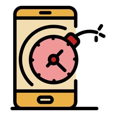 Sticker - Smartphone and time bomb icon. Outline smartphone and time bomb vector icon color flat isolated
