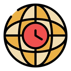 Poster - Clock in the globe icon. Outline clock in the globe vector icon color flat isolated
