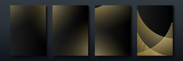 Wall Mural - Elegant luxury black and gold cover design backgroung with abstract lines. Modern black stripe cover design set. Luxury creative gold dynamic diagonal line pattern. Formal premium vector for business