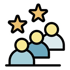 Poster - Three people two stars icon. Outline three people two stars vector icon color flat isolated