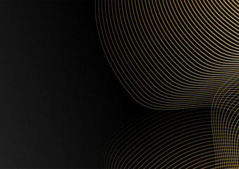 Abstract elegant template black and gold line overlapping dimension on dark background luxury style. Abstract stripes golden lines on black background