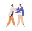 © Good Studio - Happy people meeting and greeting each other with hugs. Men welcoming with smile and joy. Guys friends reunion. Interracial friendship concept. Flat vector illustration isolated on white background