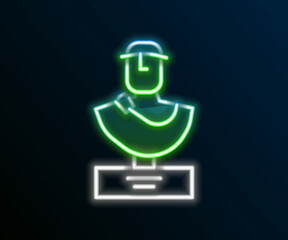 Canvas Print - Glowing neon line Ancient bust sculpture icon isolated on black background. Colorful outline concept. Vector